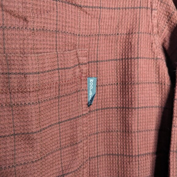 Woolrich Thermal Waffle Knit Long Sleeve Shirt Mens XL Dark Red Orange Plaid - Picture 3 of 6